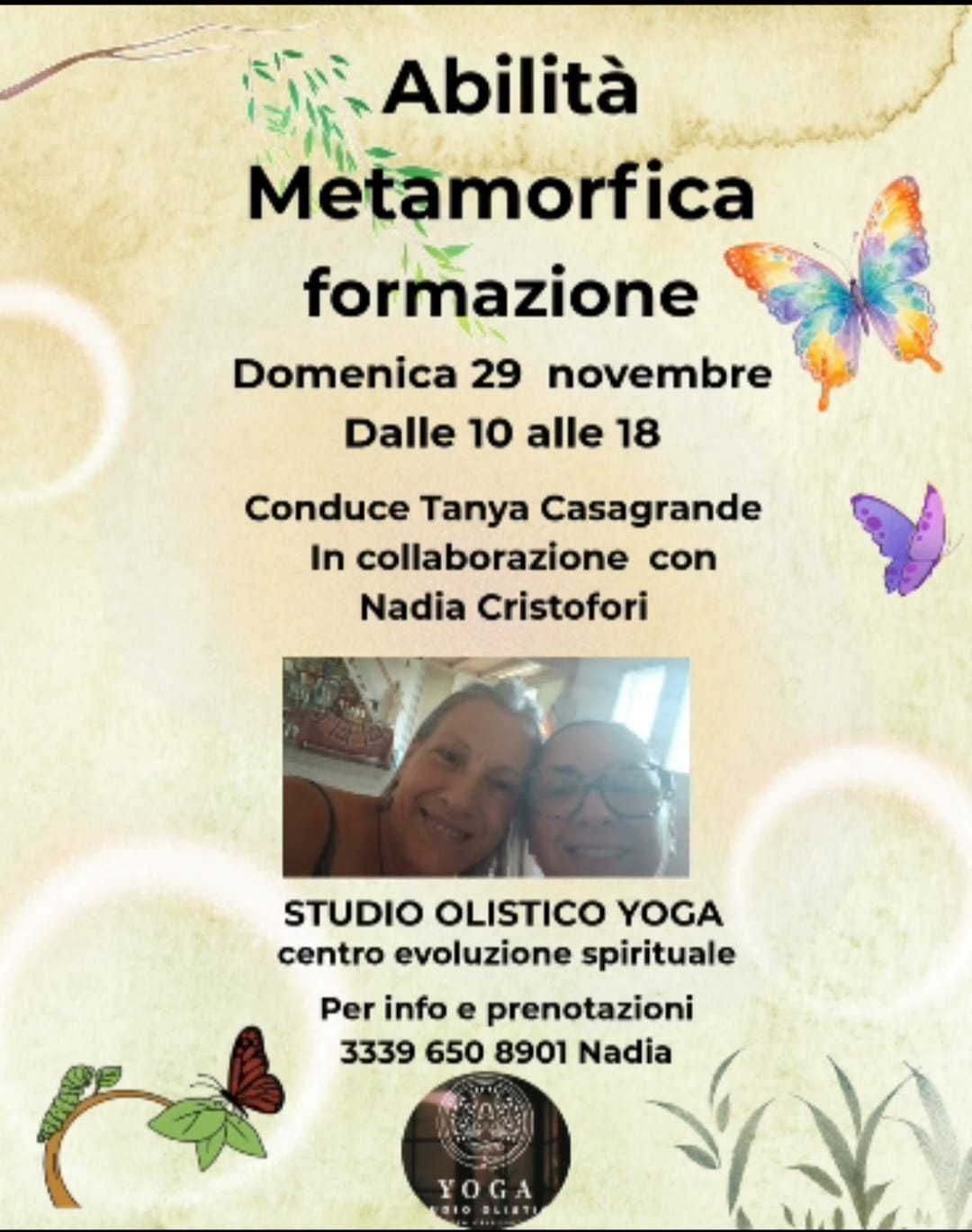 Locandina Abilità Metamorfica, formazione di domenica 29 novembre con Tanya Casagrande e Nadia Cristofori