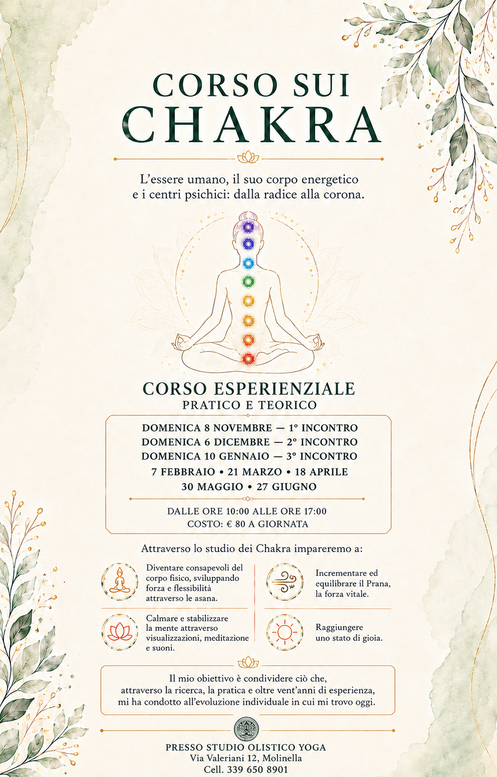 Locandina Corso sui Chakra, corso esperienziale pratico e teorico