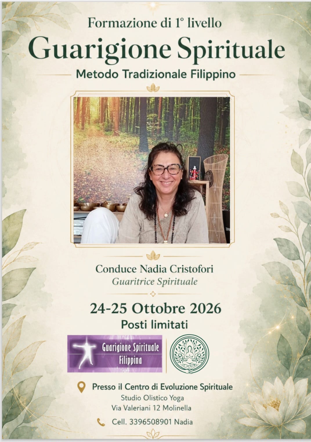 Locandina formazione di primo livello in guarigione spirituale, metodo tradizionale filippino, 24 e 25 ottobre 2026
